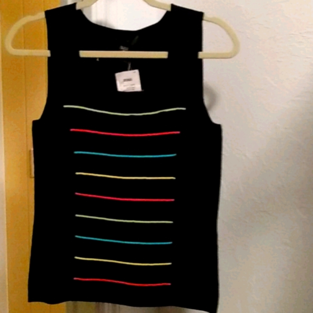 Black knit shell with multi color accents